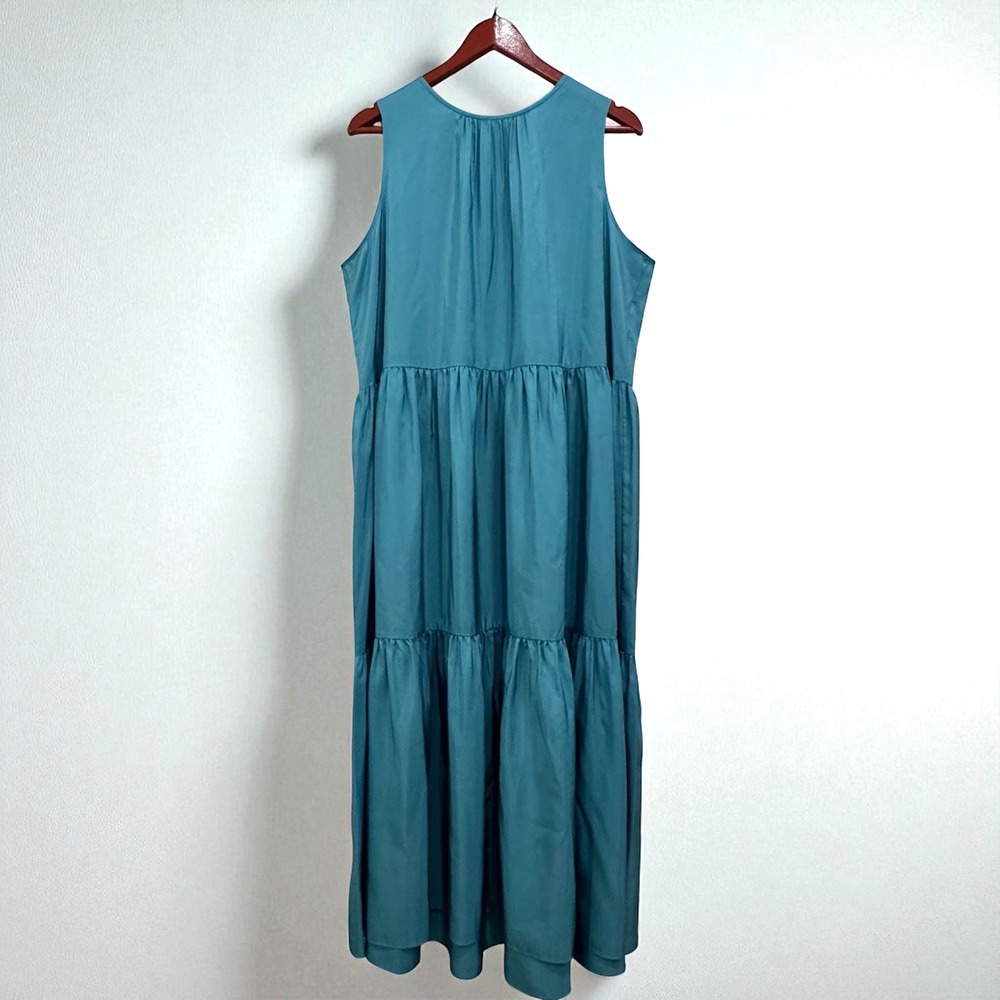 Eileen Fisher Silk Sleeveless Tiered Maxi Dress Teal Blue Size Xl‎ - Picture 2 of 13